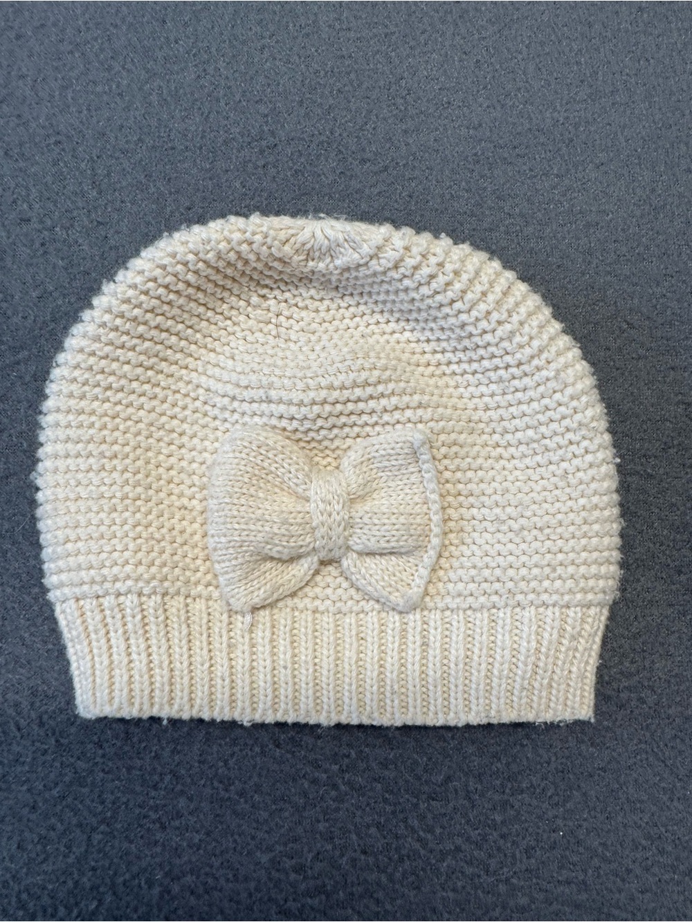 Shabby Chic Cream Knit Baby Beanie with Bow Accent